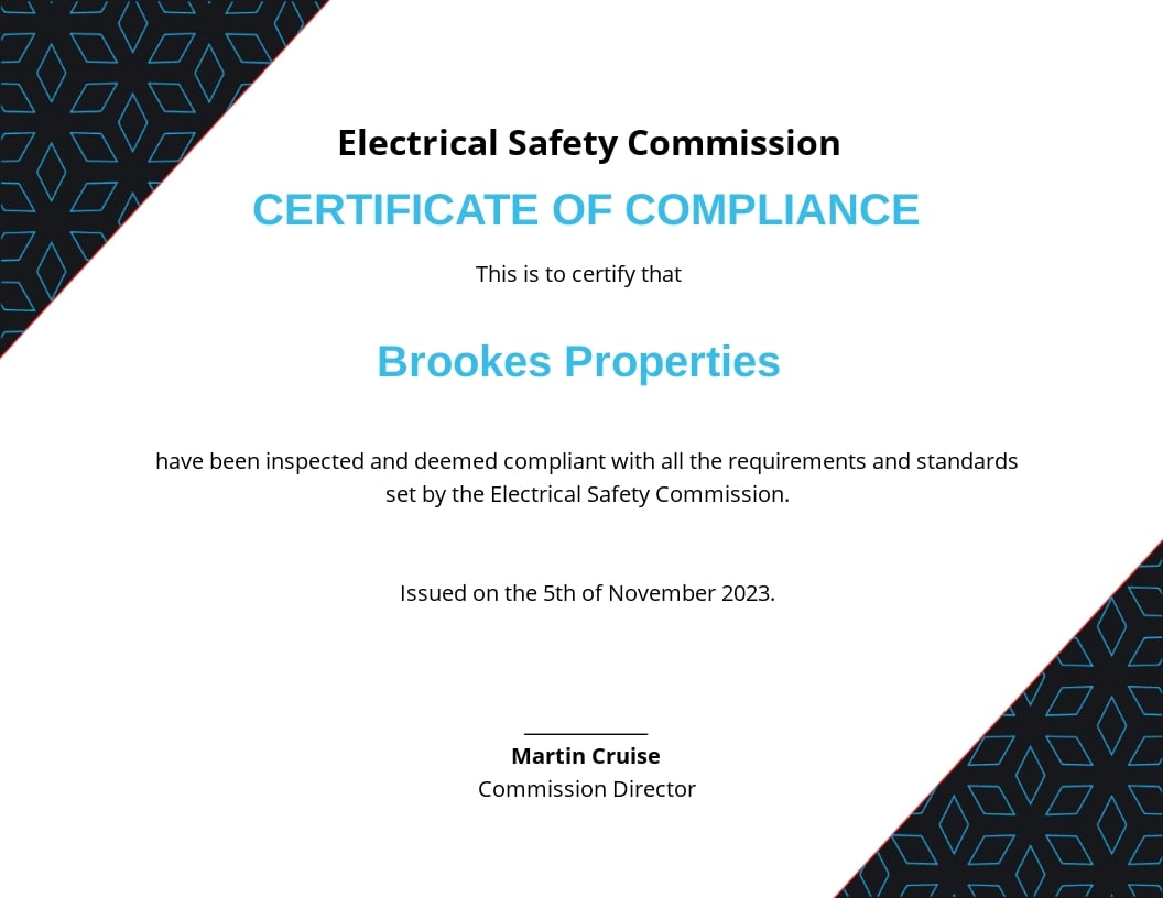 Electrical Certificate of Compliance Template [Free JPG] - Google Throughout Certificate Of Compliance Template