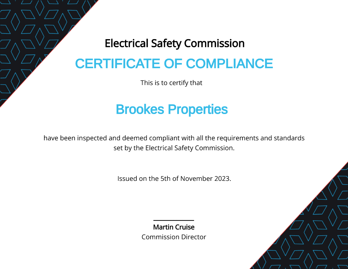 Free Electrical Certificate of Compliance Template