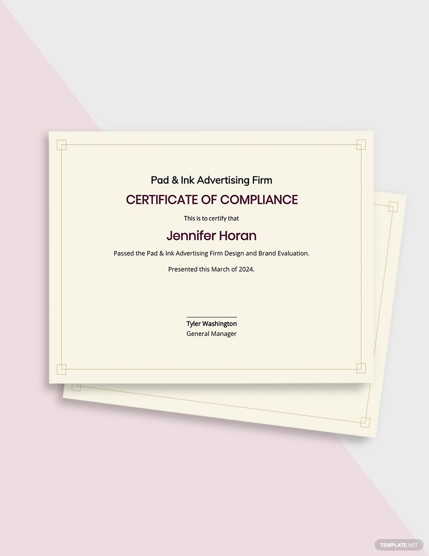 Simple Certificate of Compliance Template
