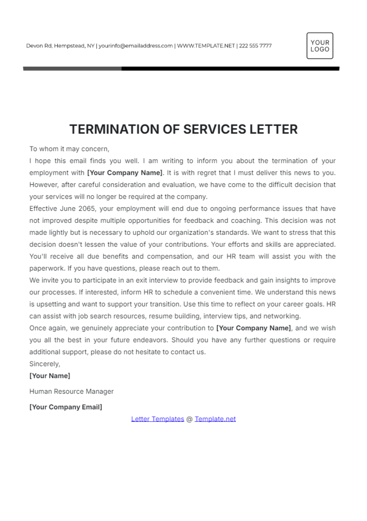 Termination of Services Letter Template - Edit Online & Download