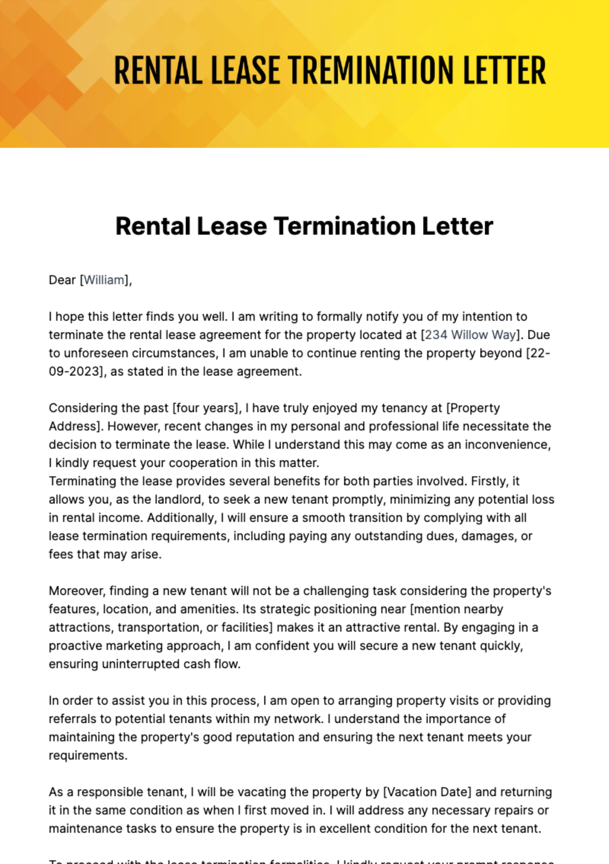 Free Rental Lease Termination Letter Template