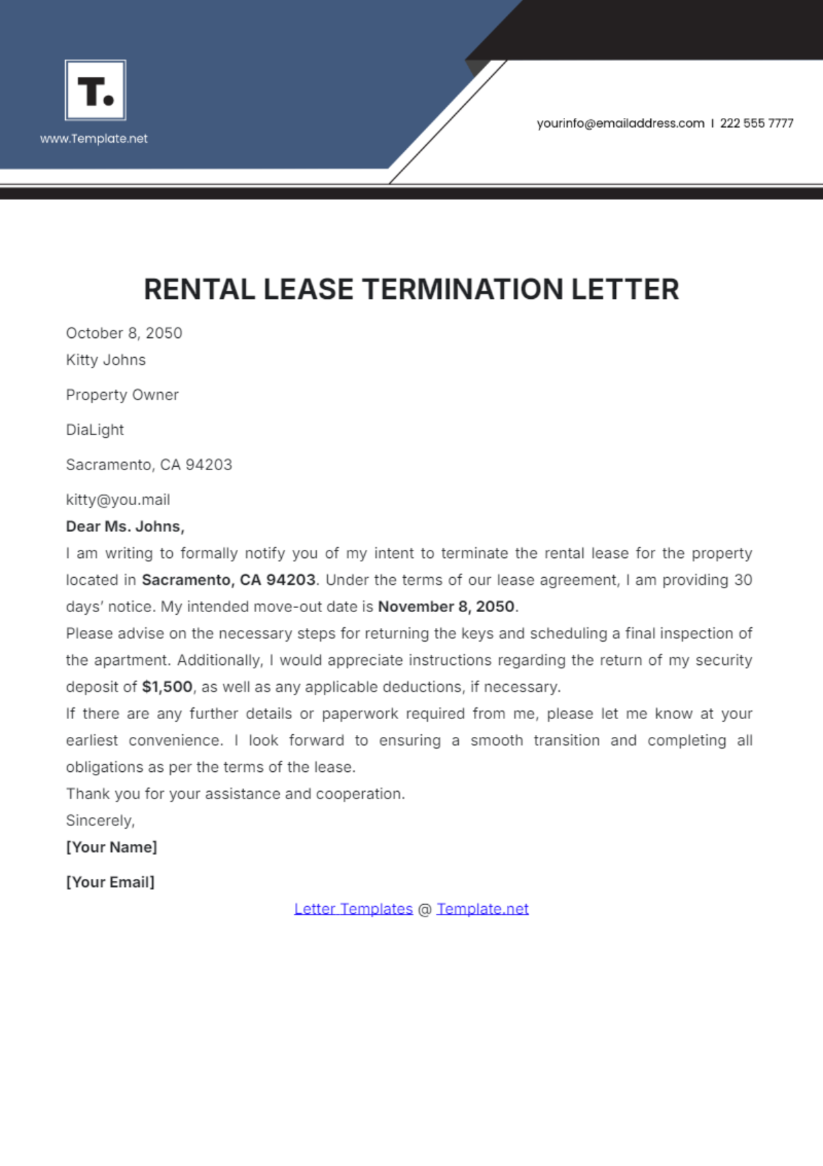 Rental Lease Termination Letter Template - Edit Online & Download