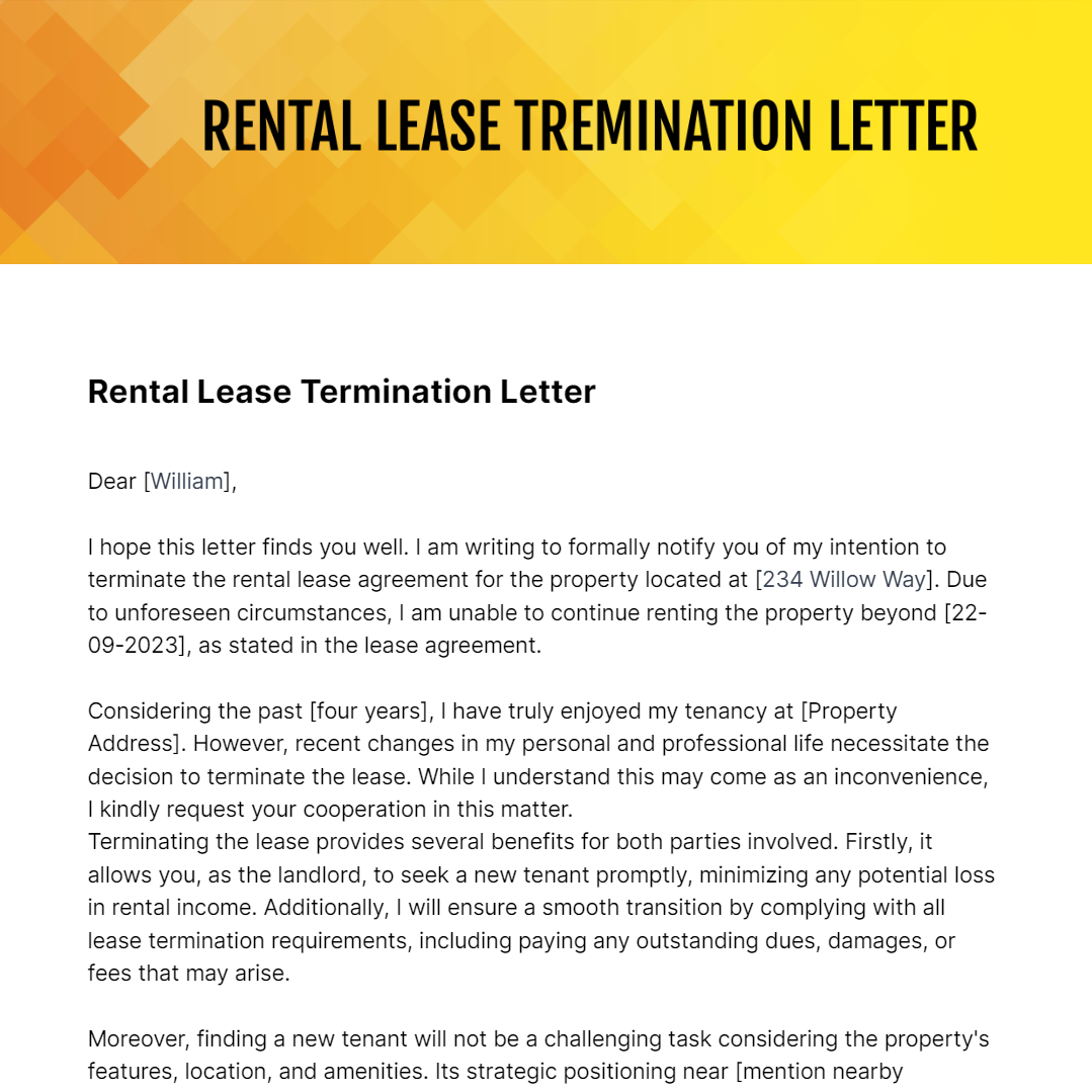 Rental Lease Termination Letter Template