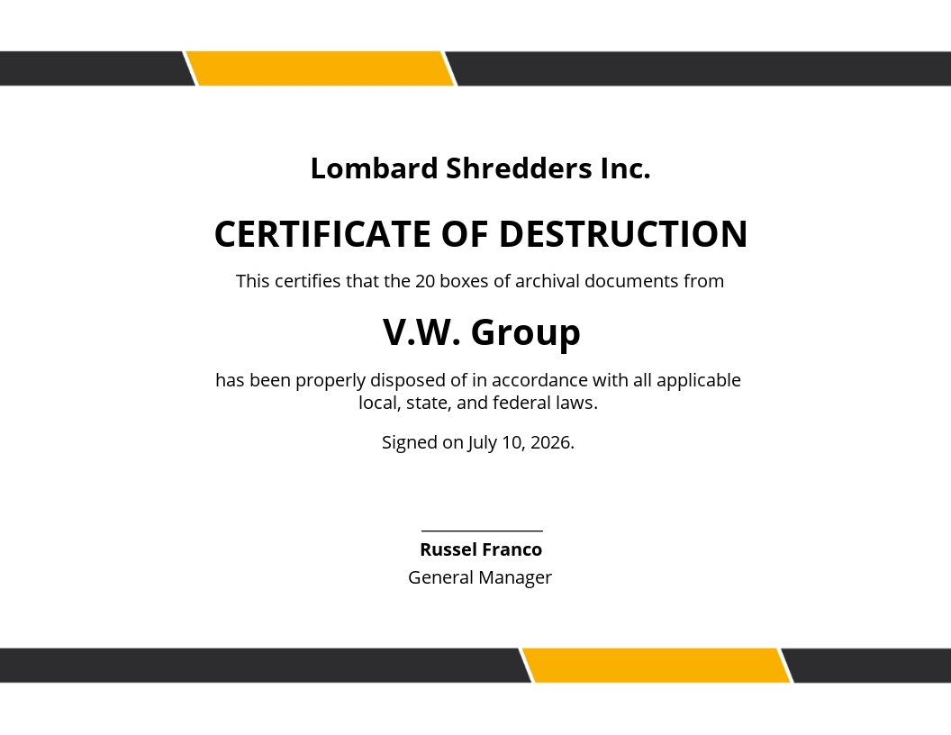 Destruction Certificate Template