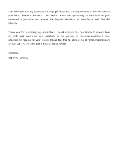 Free Auditor Accountant Cover Letter Template to Edit Online