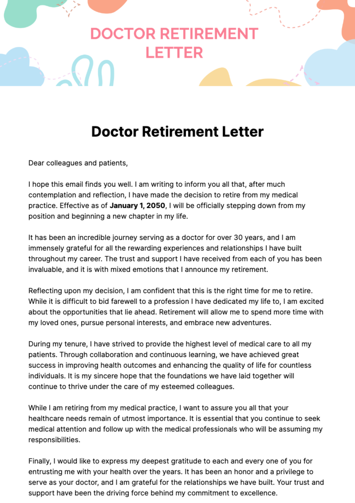 Free Doctor Retirement Letter Template
