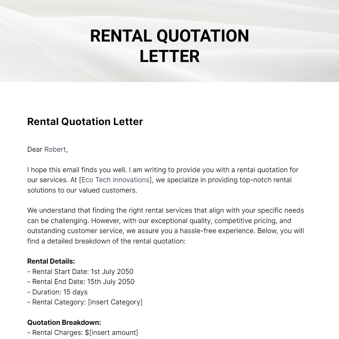 Rental Quotation Letter Template