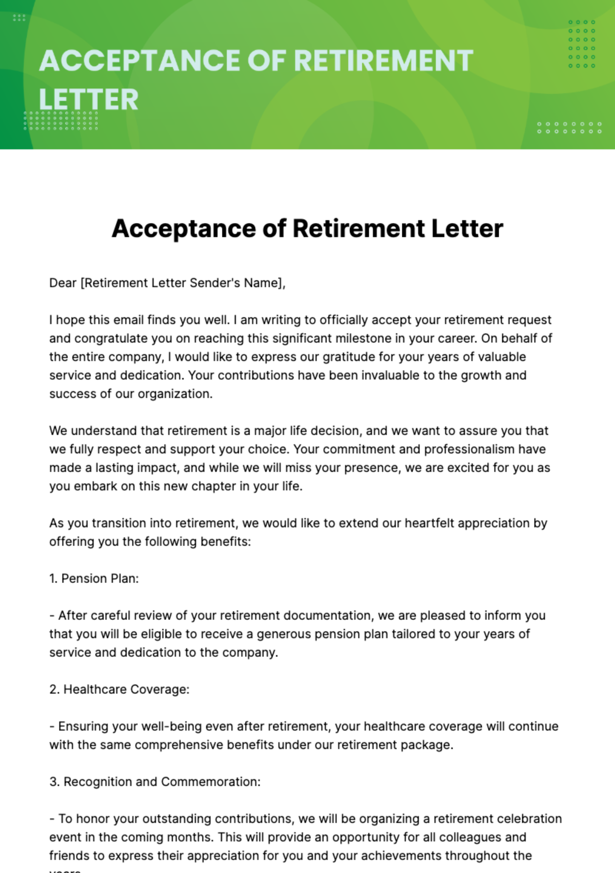 Free Acceptance Of Retirement Letter Template