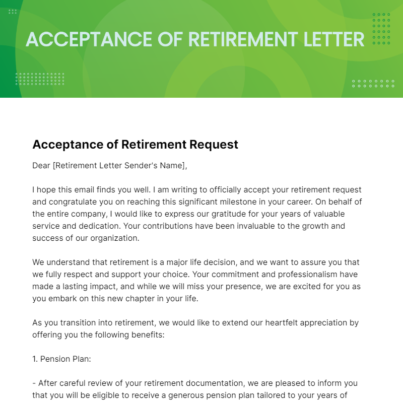 Acceptance Of Retirement Letter Template