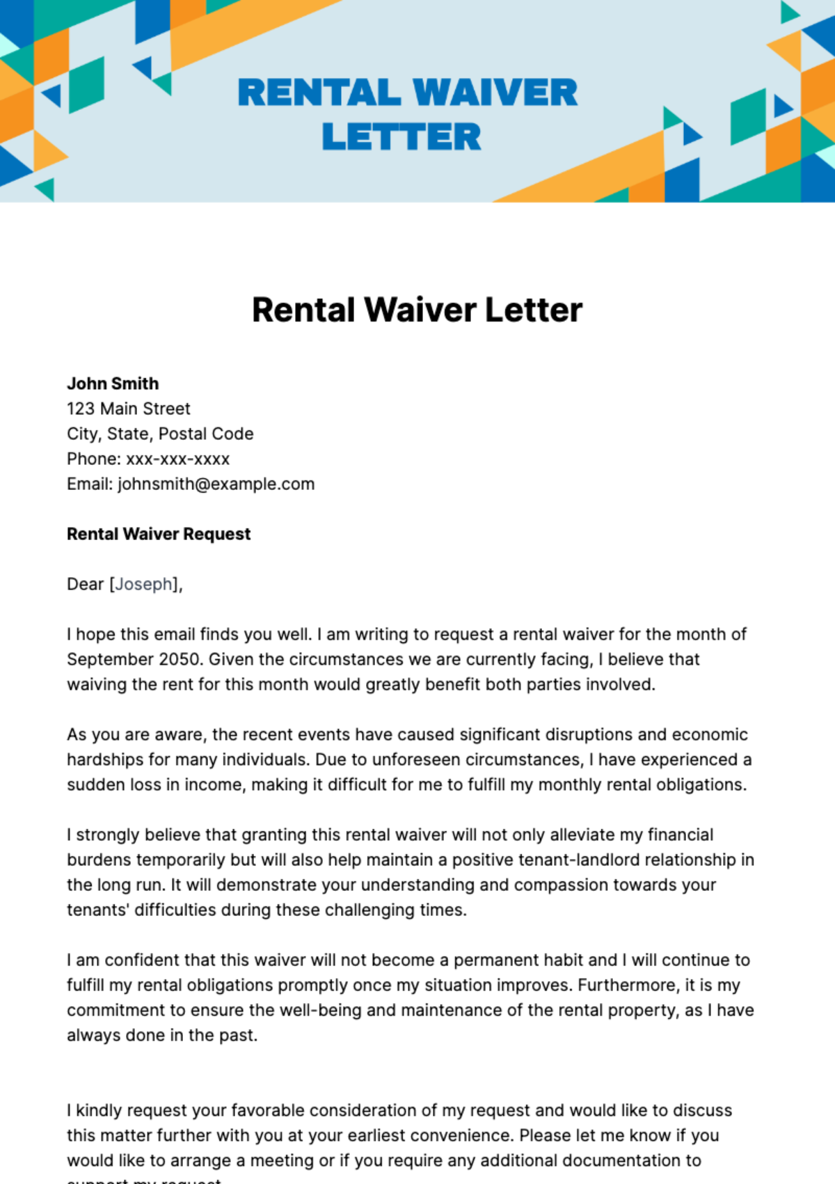Free Rental Waiver Letter Template