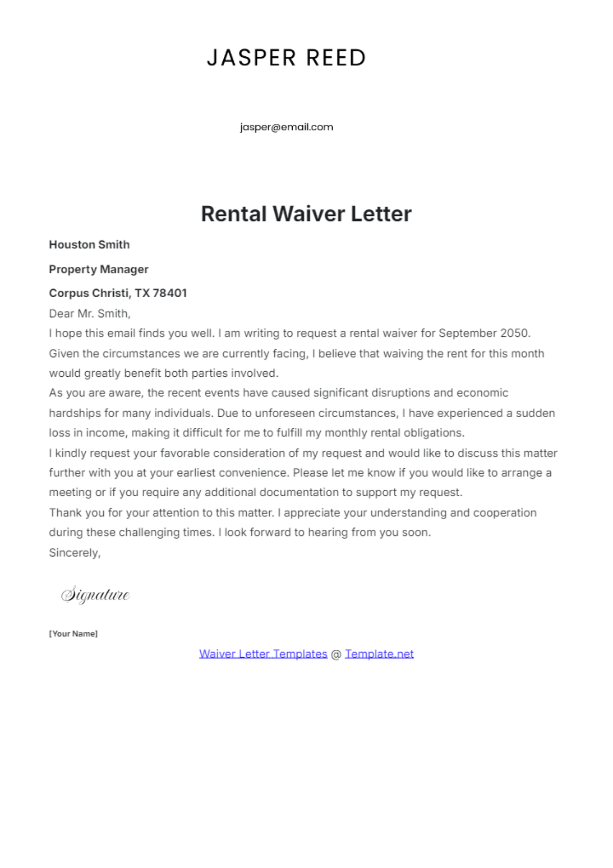 Rental Waiver Letter Template