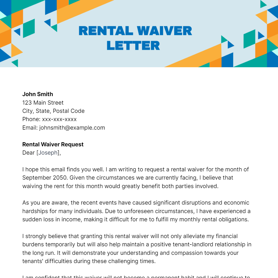 Rental Waiver Letter Template