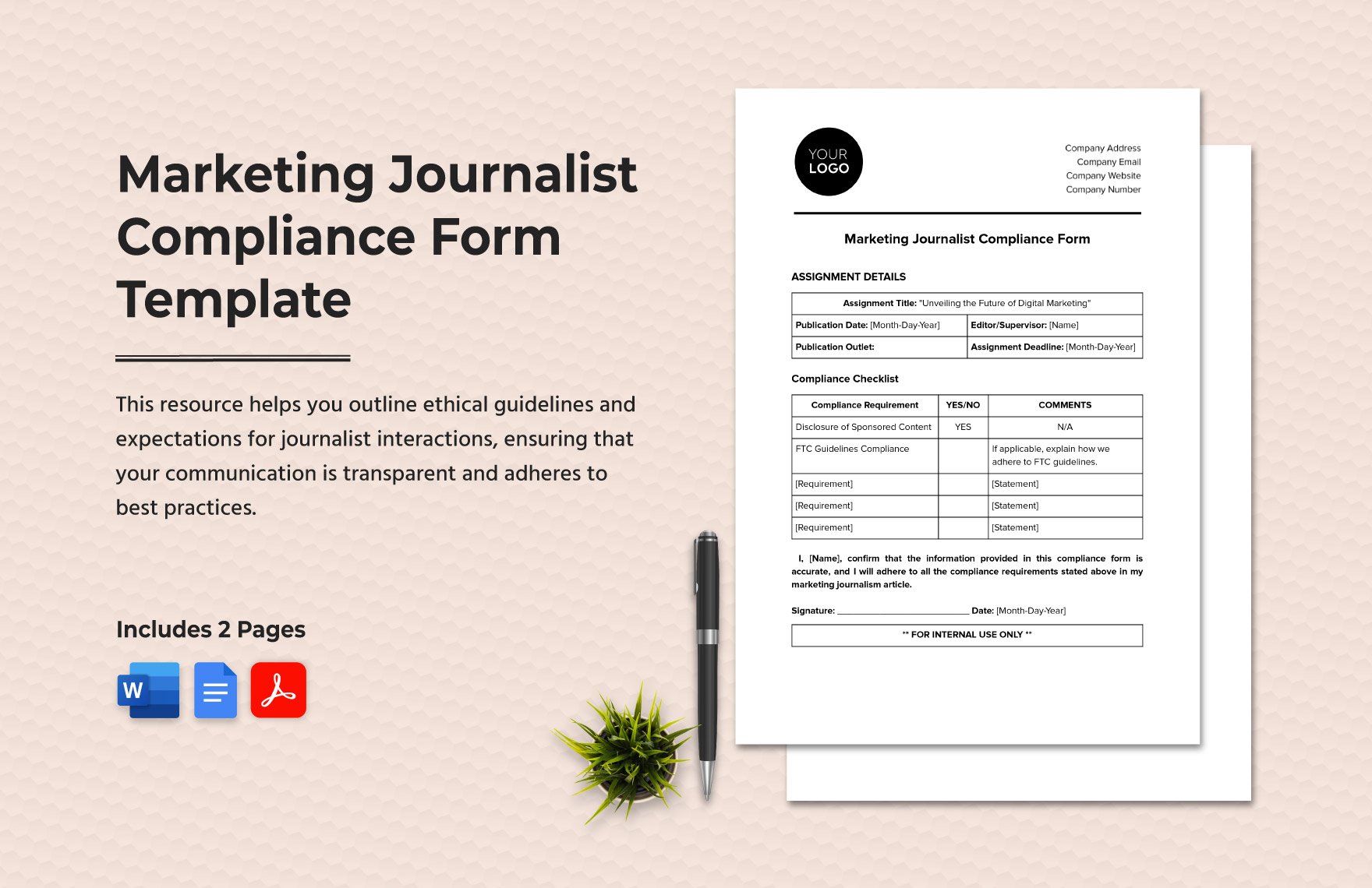 Marketing Journalist Compliance Form Template in Word, Google Docs, PDF