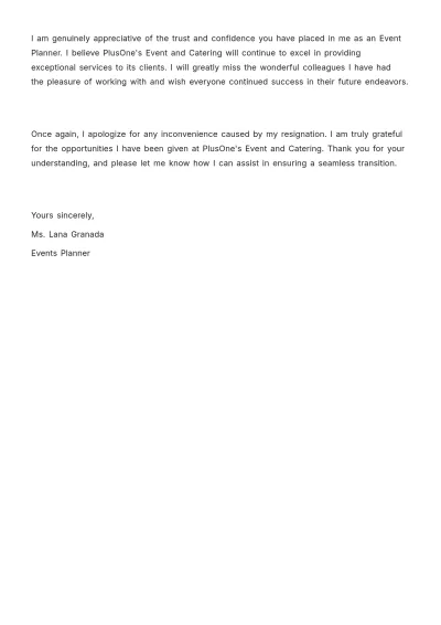 Free Event Planner Resignation Letter  Template to Edit Online