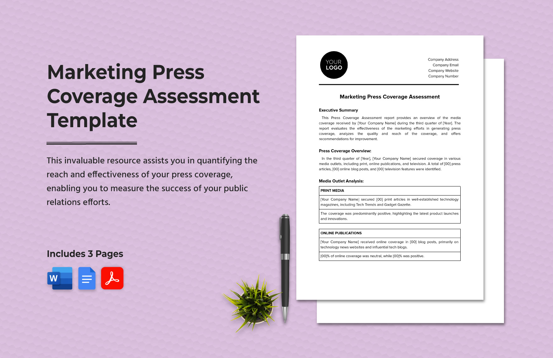 Marketing Press Coverage Assessment Template in Word, Google Docs, PDF