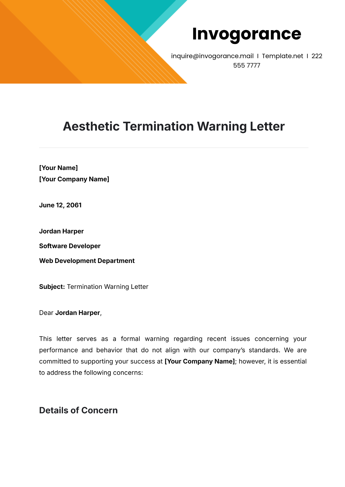 Aesthetic Termination Warning Letter Template