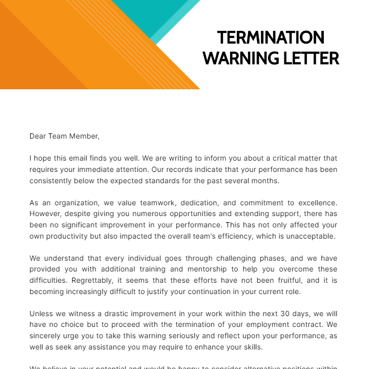 Termination Warning Letter Template