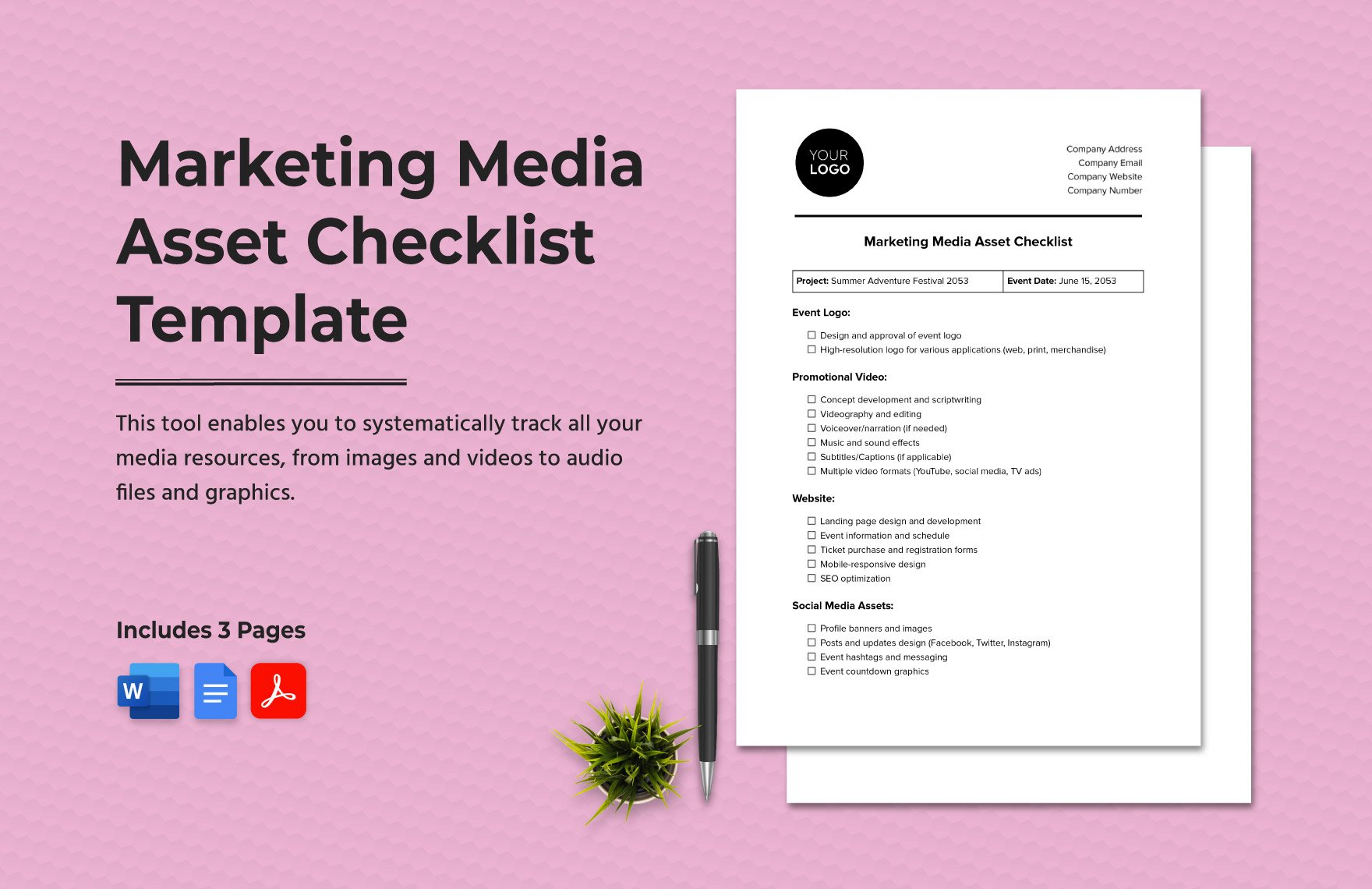 Marketing Media Asset Checklist Template  in Word, Google Docs, PDF