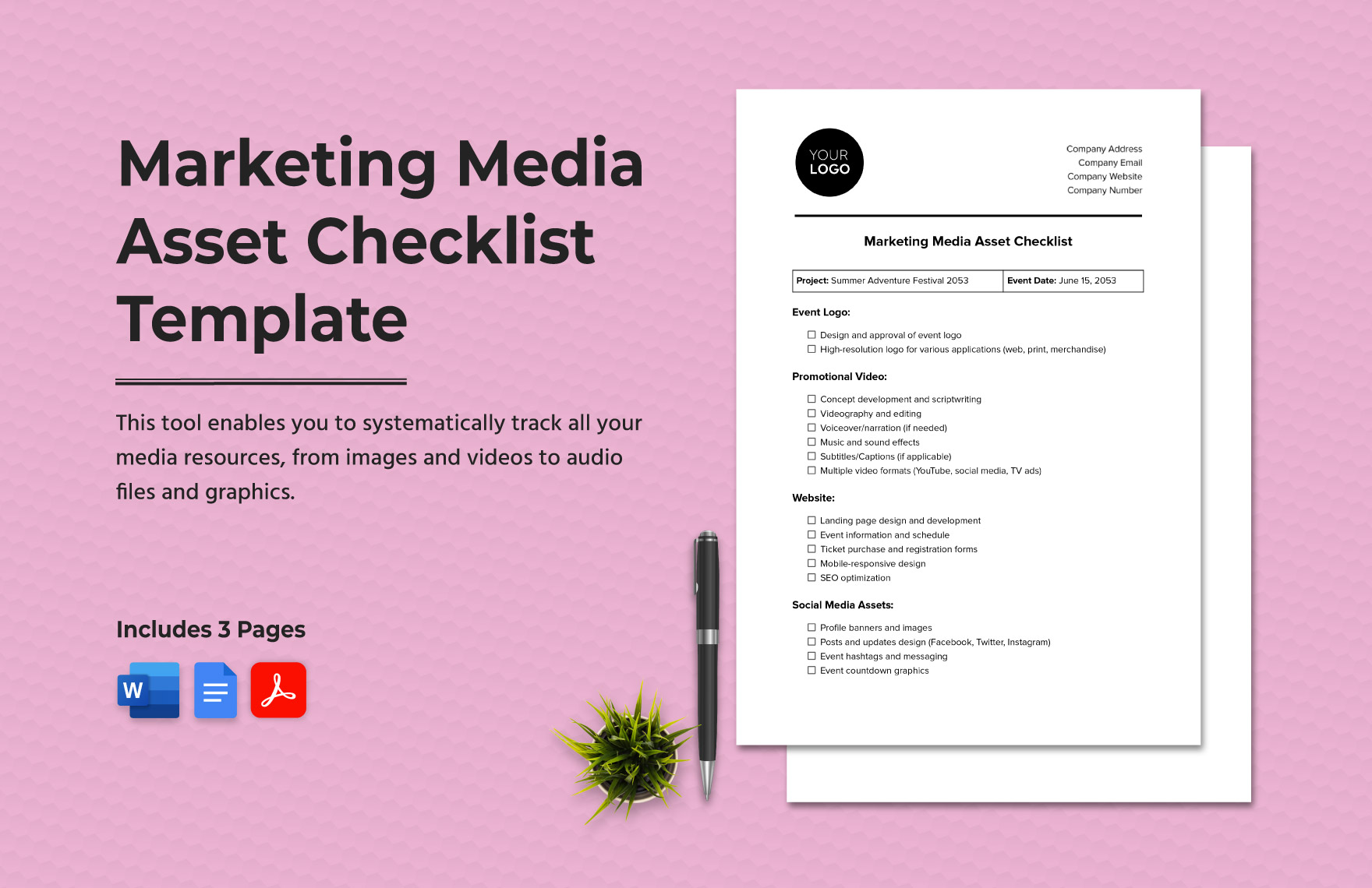 Marketing Media Asset Checklist Template In Word PDF Google Docs