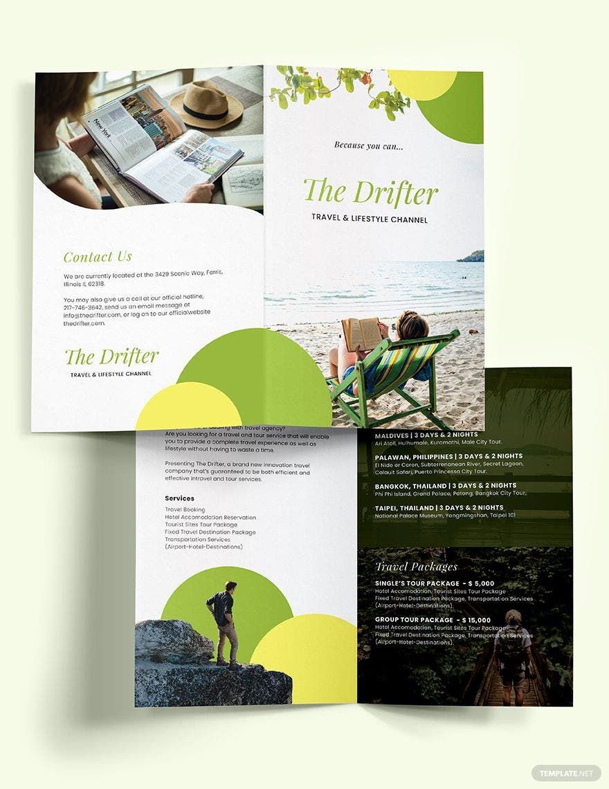 Bi-Fold Travel Brochure Template in Word, Illustrator, PSD, Apple Pages, Publisher, InDesign