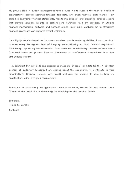 Free Budget Accountant Cover Letter Template to Edit Online