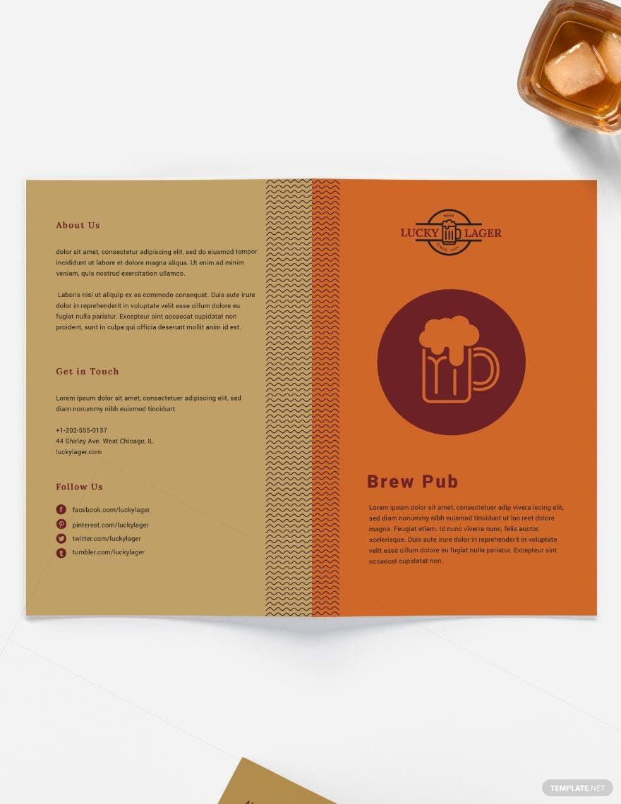 Brew Pub Take-out Bifold Brochure Template