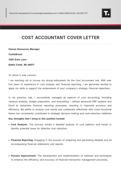 Free Cost Accountant Cover Letter Template to Edit Online