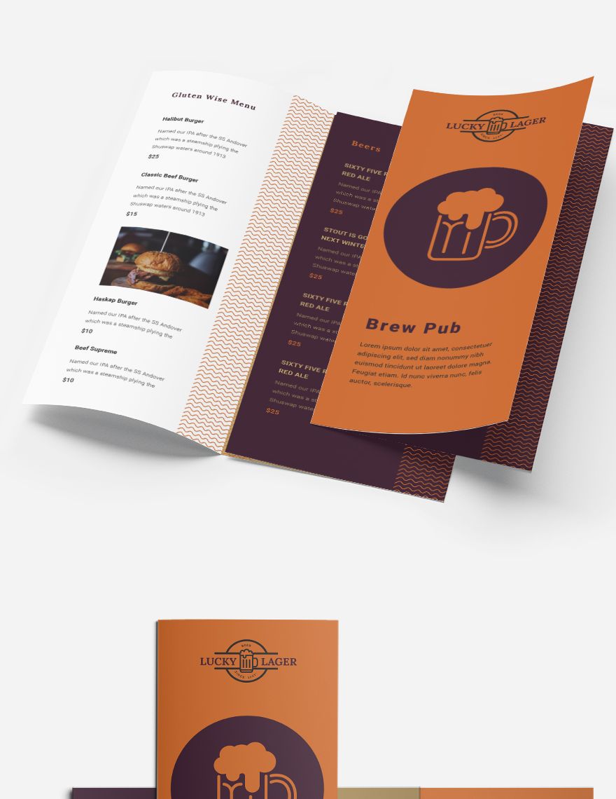 Brew Pub Takeout Tri-Fold Brochure Template