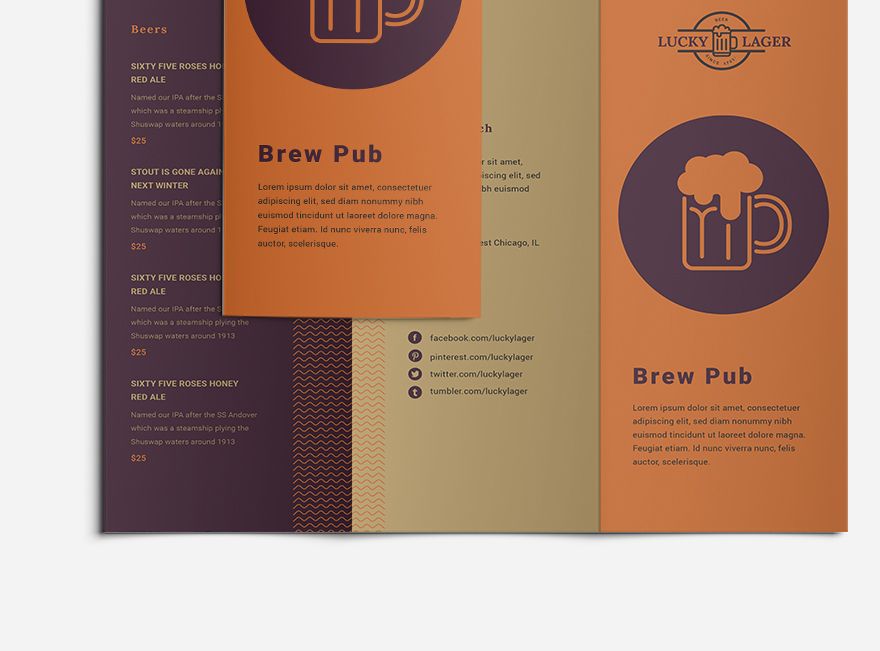 Brew Pub Takeout Tri-Fold Brochure Template