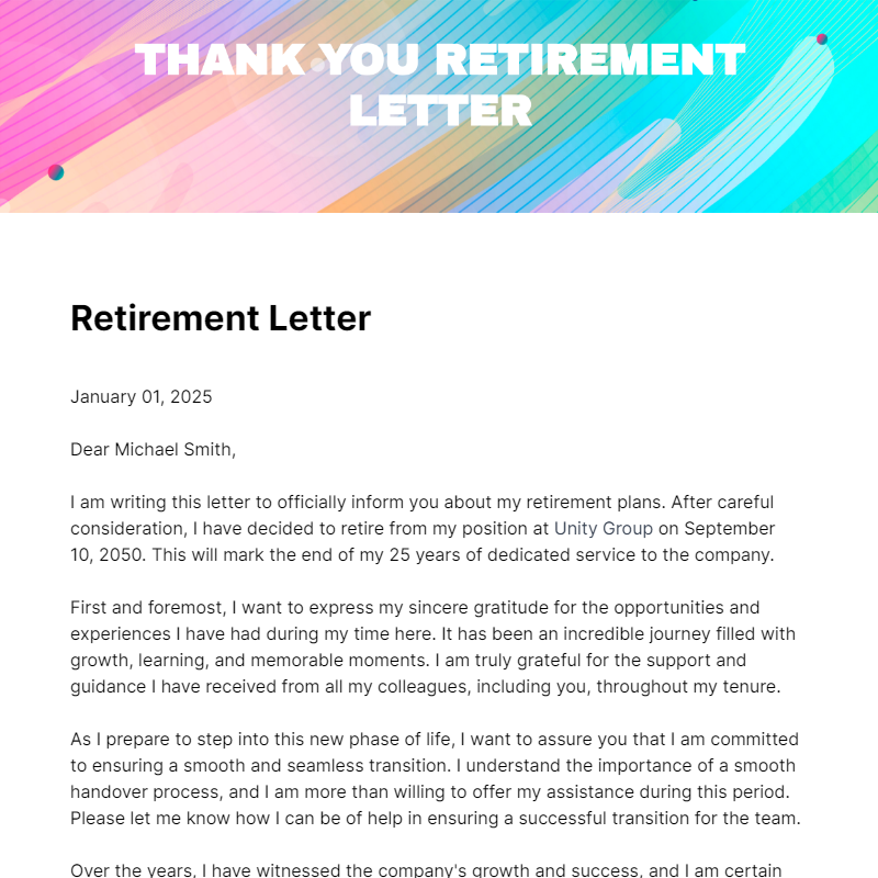 Free Thank You Retirement Letter
