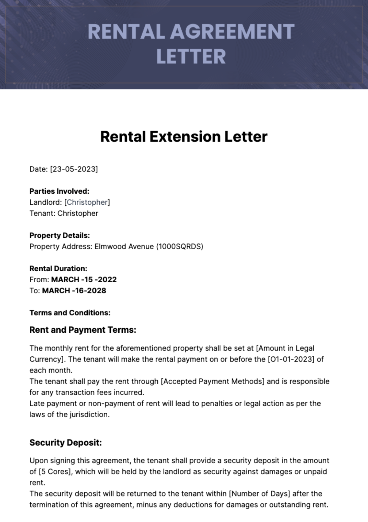 Free Rental Extension Letter Template