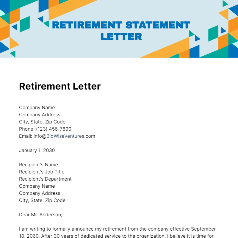 Free Retirement Statement Letter