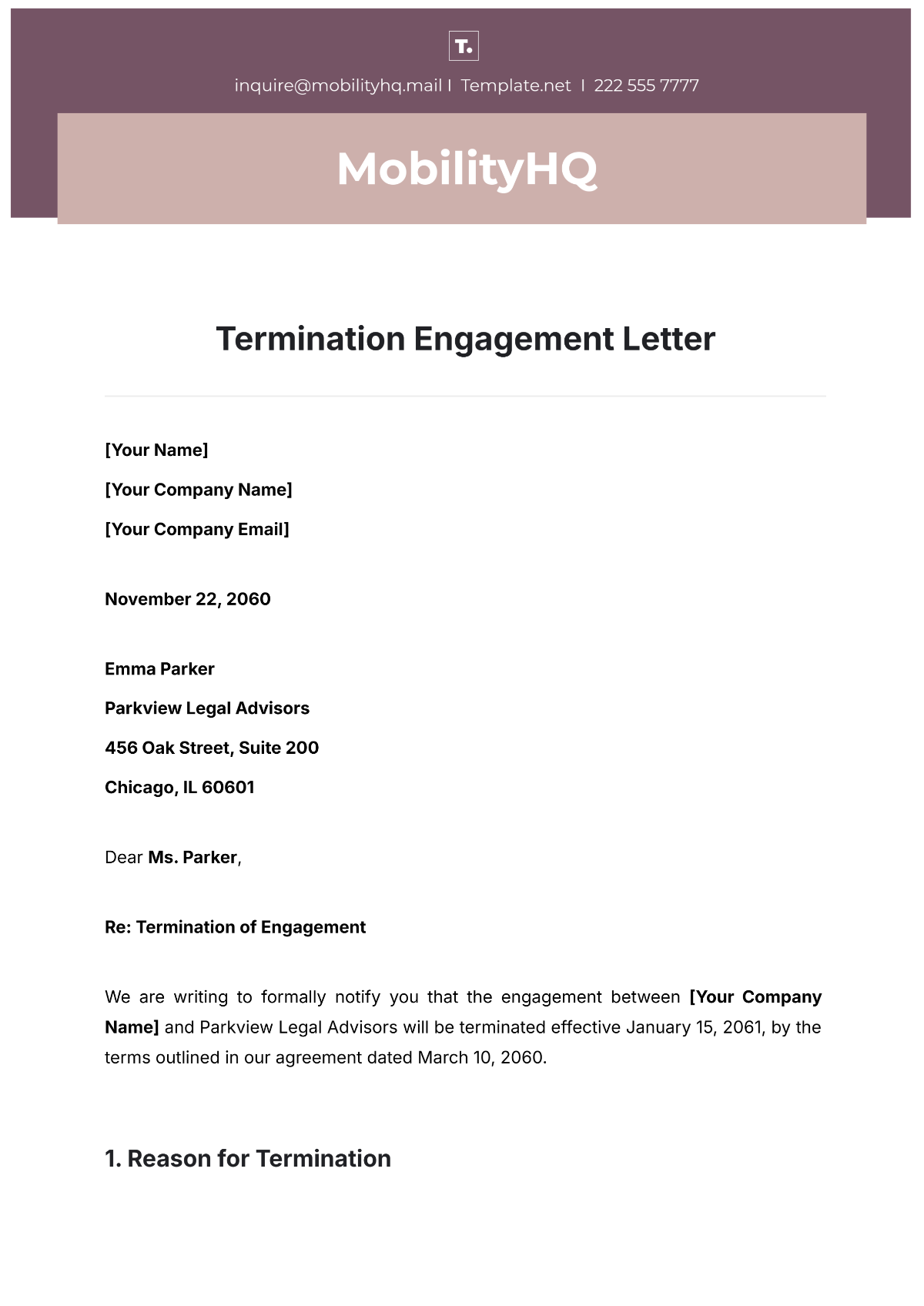 Termination Engagement Letter Template - Edit Online & Download