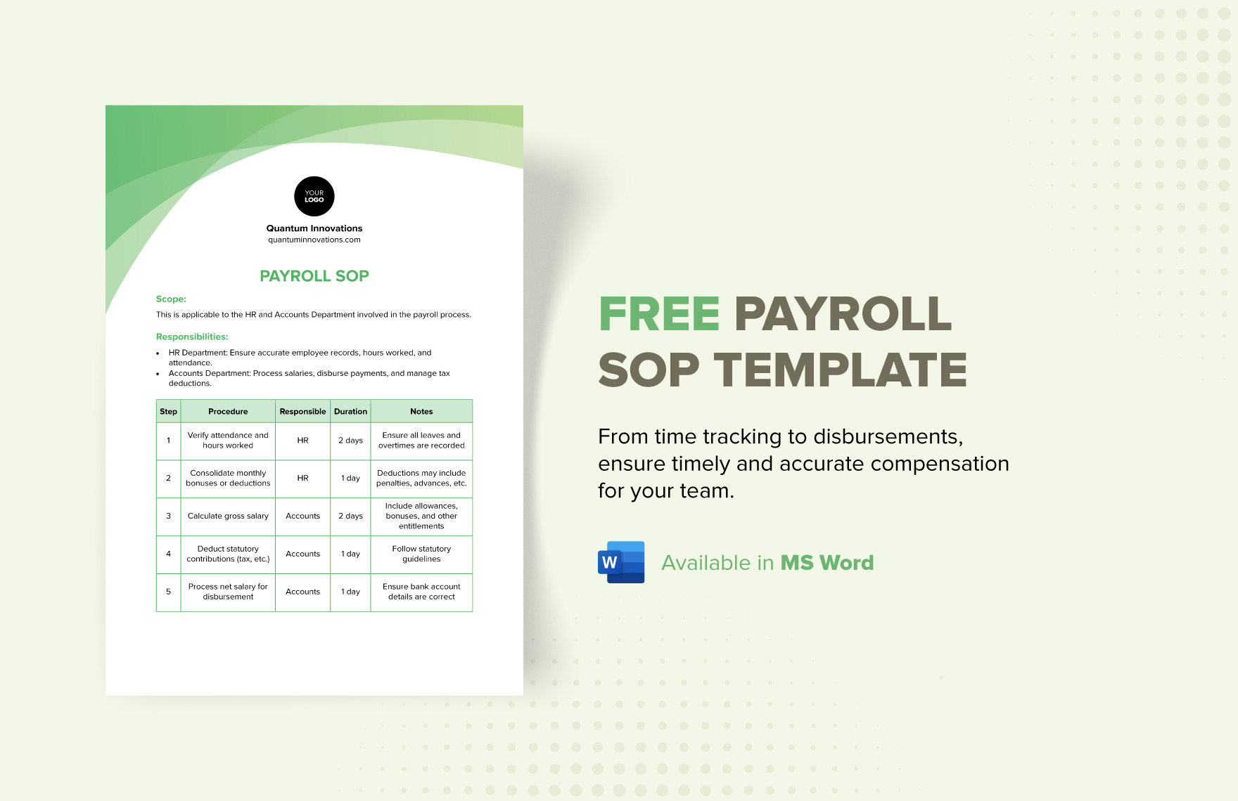 Free Payroll SOP Template Download In Word Template Free Payroll SOP Template Download In Word Template