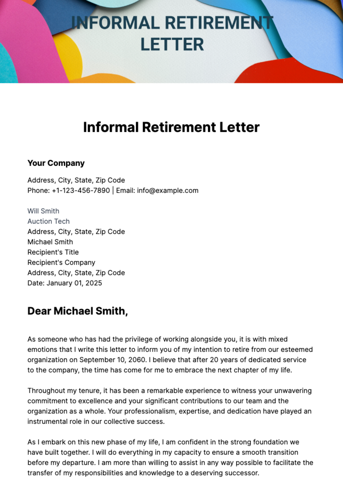 Free Informal Retirement Letter Template