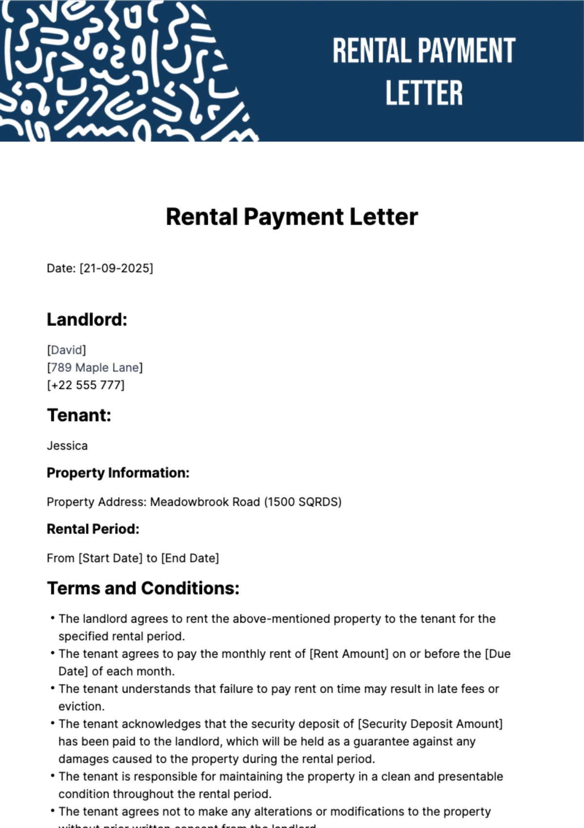 Free Rental Payment Letter Template