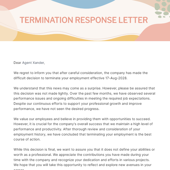 Termination Response Letter Template