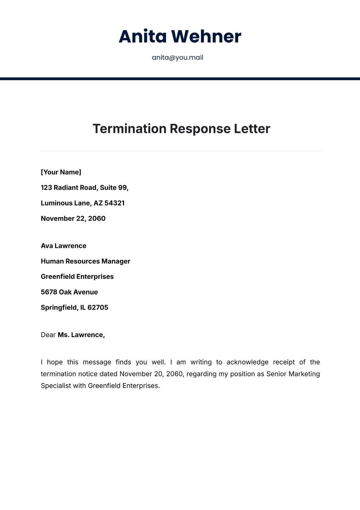 Termination Response Letter Template - Edit Online & Download