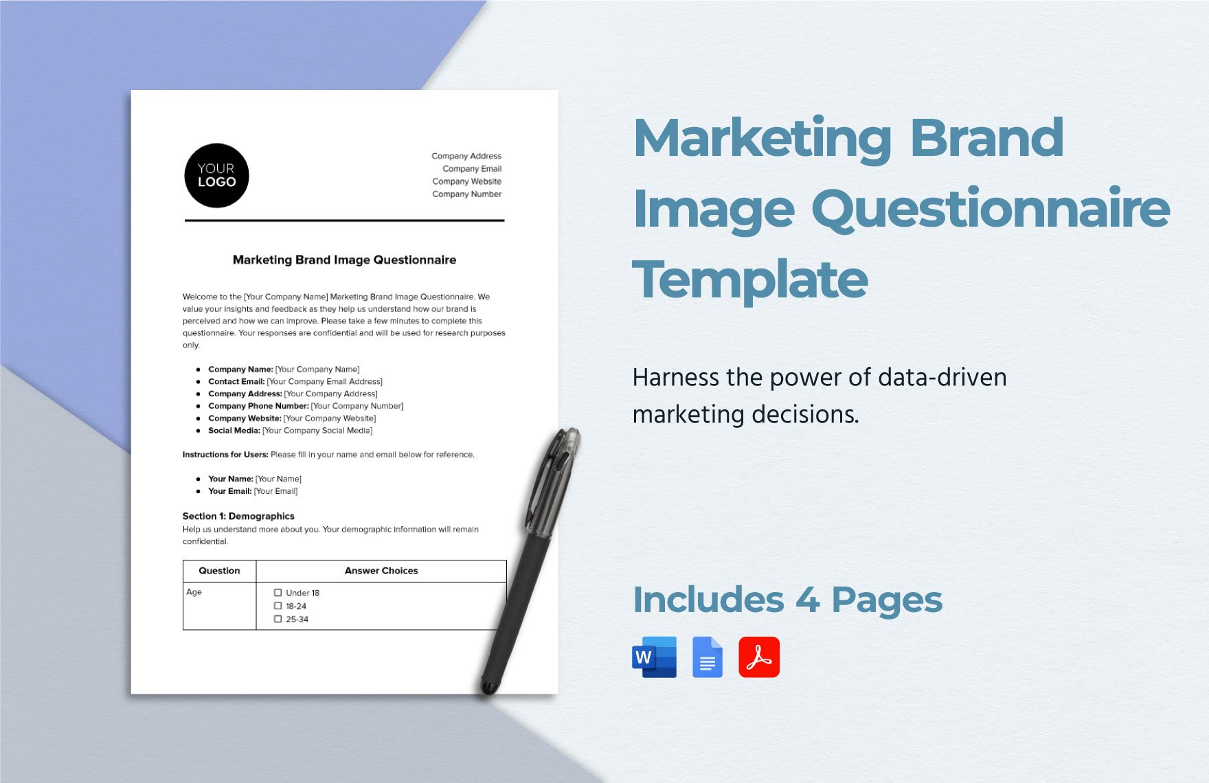Marketing Brand Image Questionnaire Template in Word, Google Docs, PDF