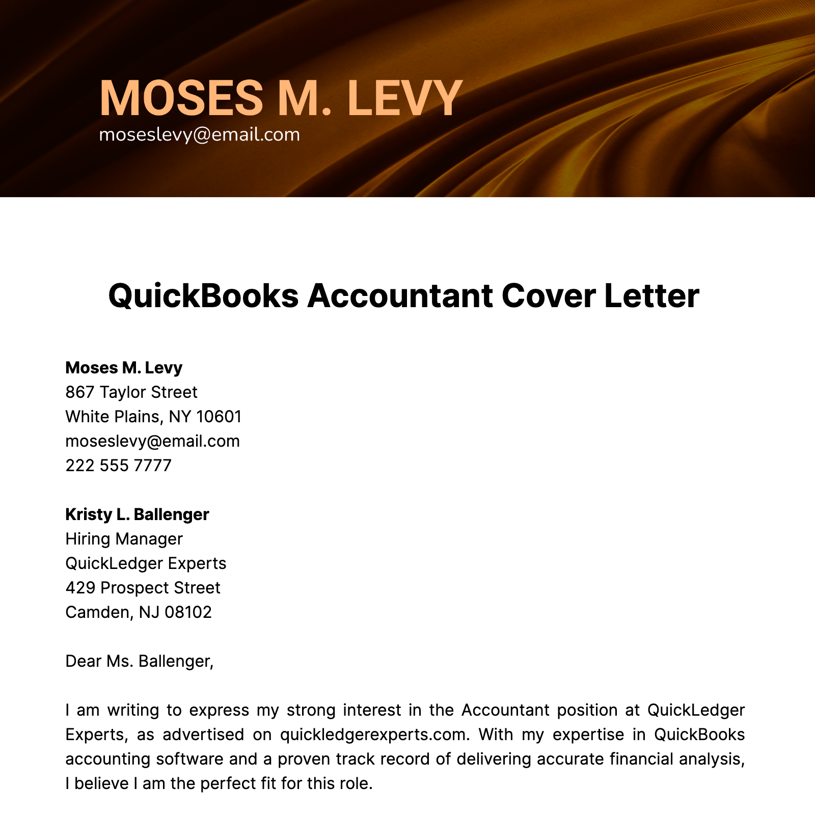 QuickBooks Accountant Cover Letter Template