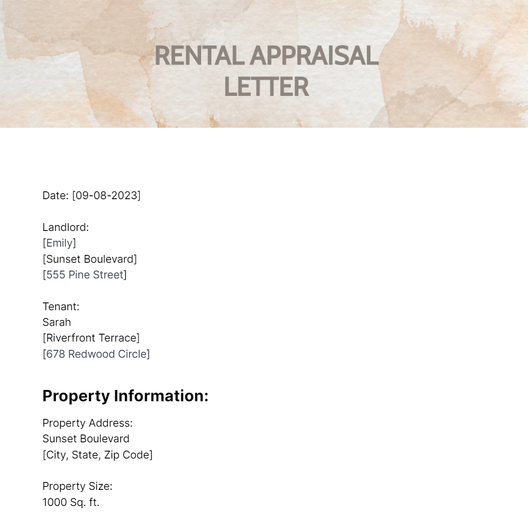 Rental Appraisal Letter Template