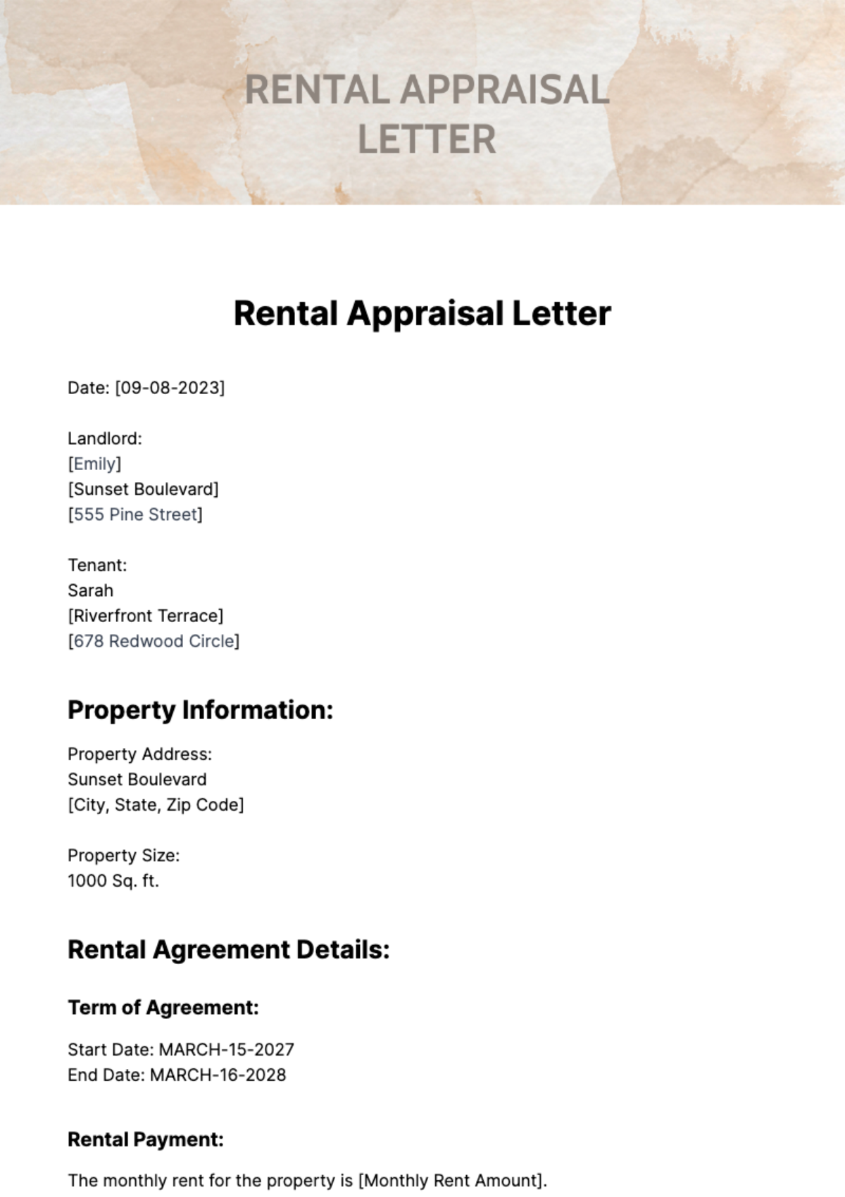 Free Rental Appraisal Letter Template