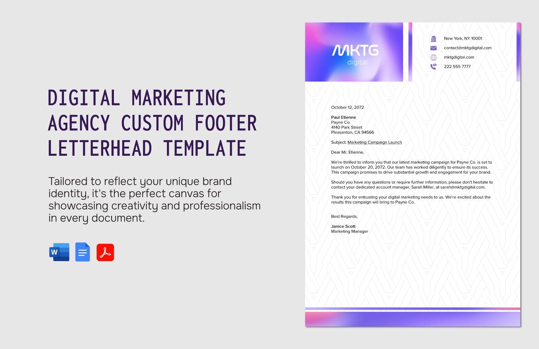 Digital Marketing Agency Custom Footer Letterhead Template