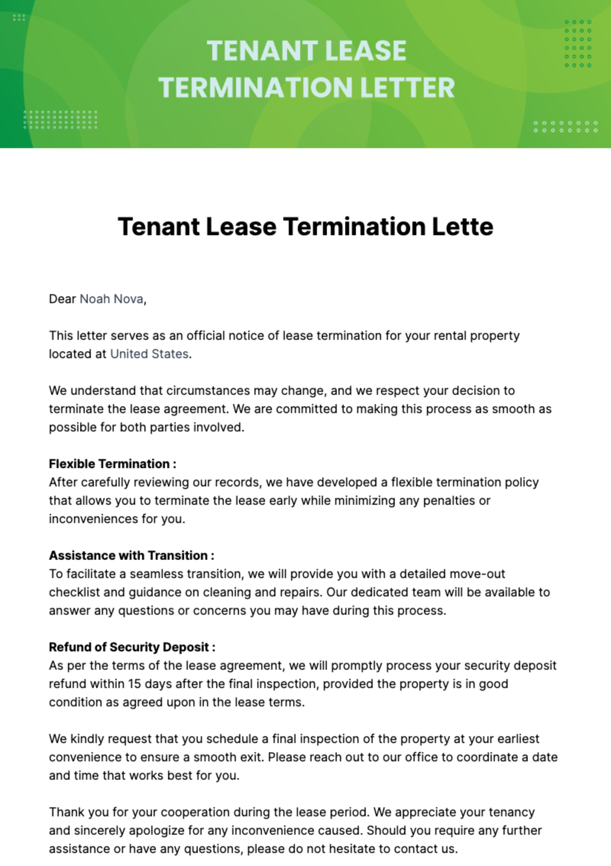 Tenant Lease Termination Letter Template