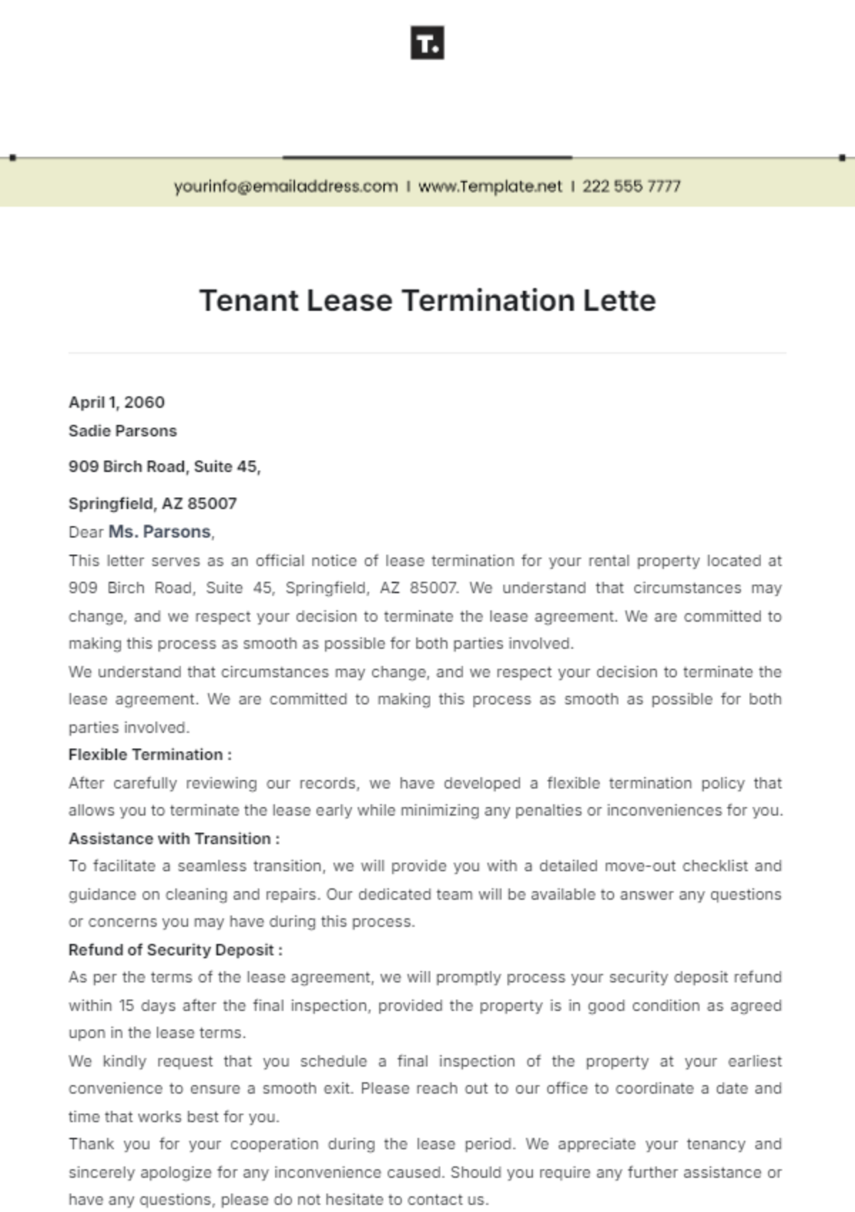 Tenant Lease Termination Letter Template - Edit Online & Download