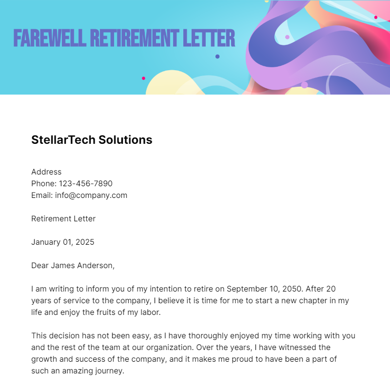Farewell Retirement Letter Template