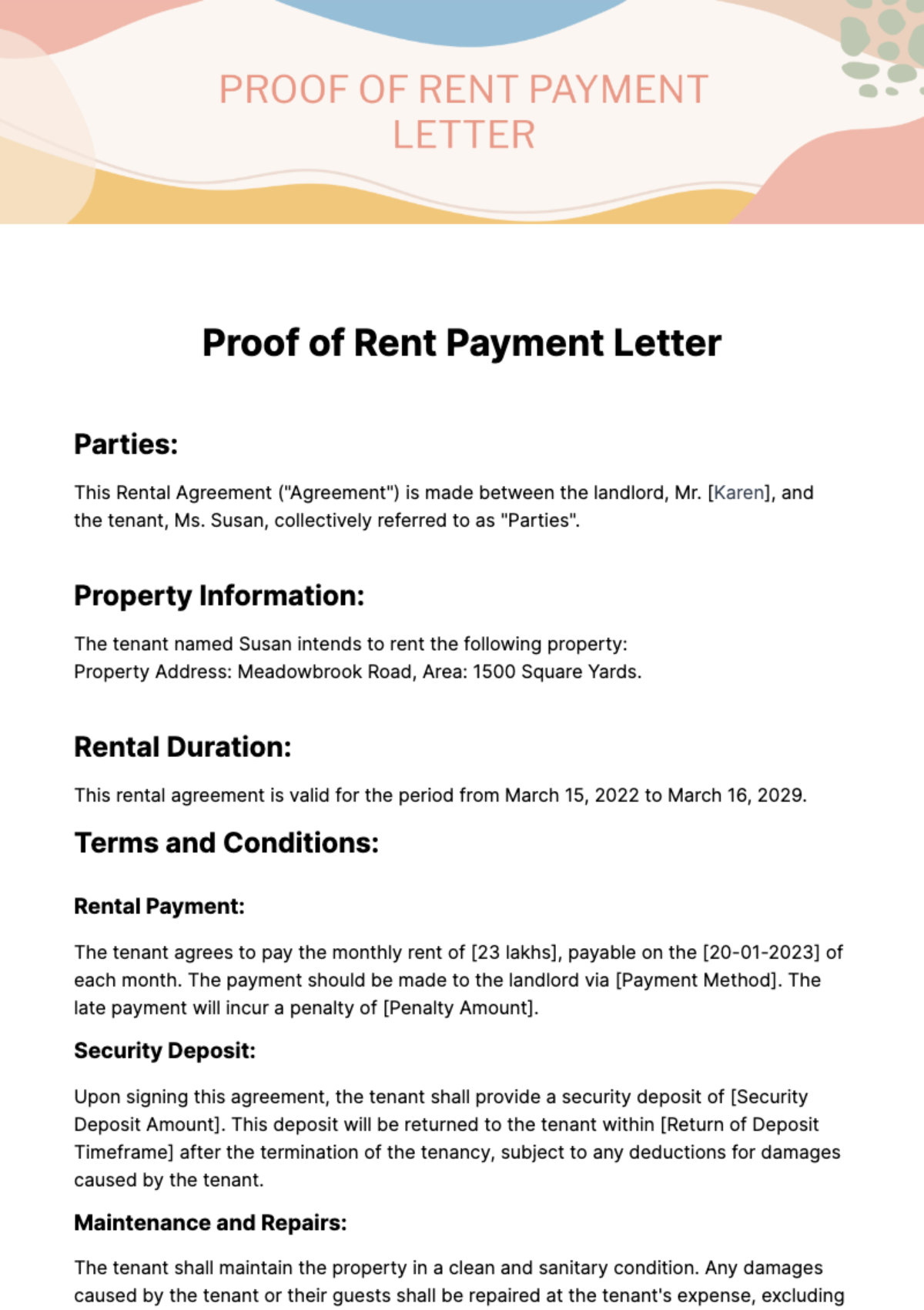 Free Proof of Rent Payment Letter Template