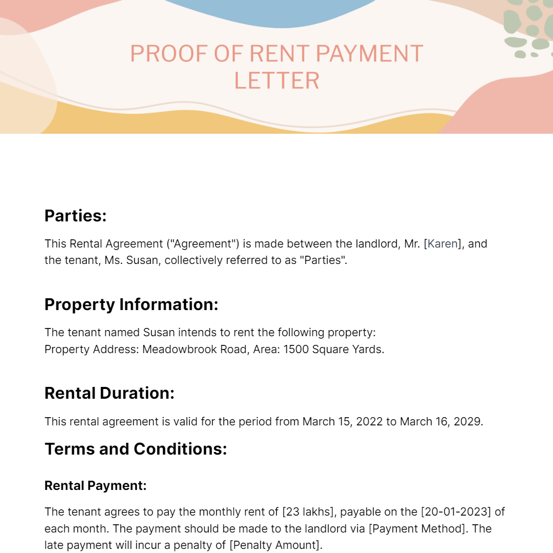 Proof of Rent Payment Letter Template