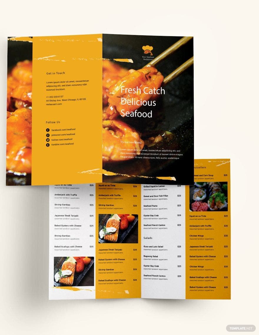 Seafood Restaurant Take-out Bifold Brochure Template