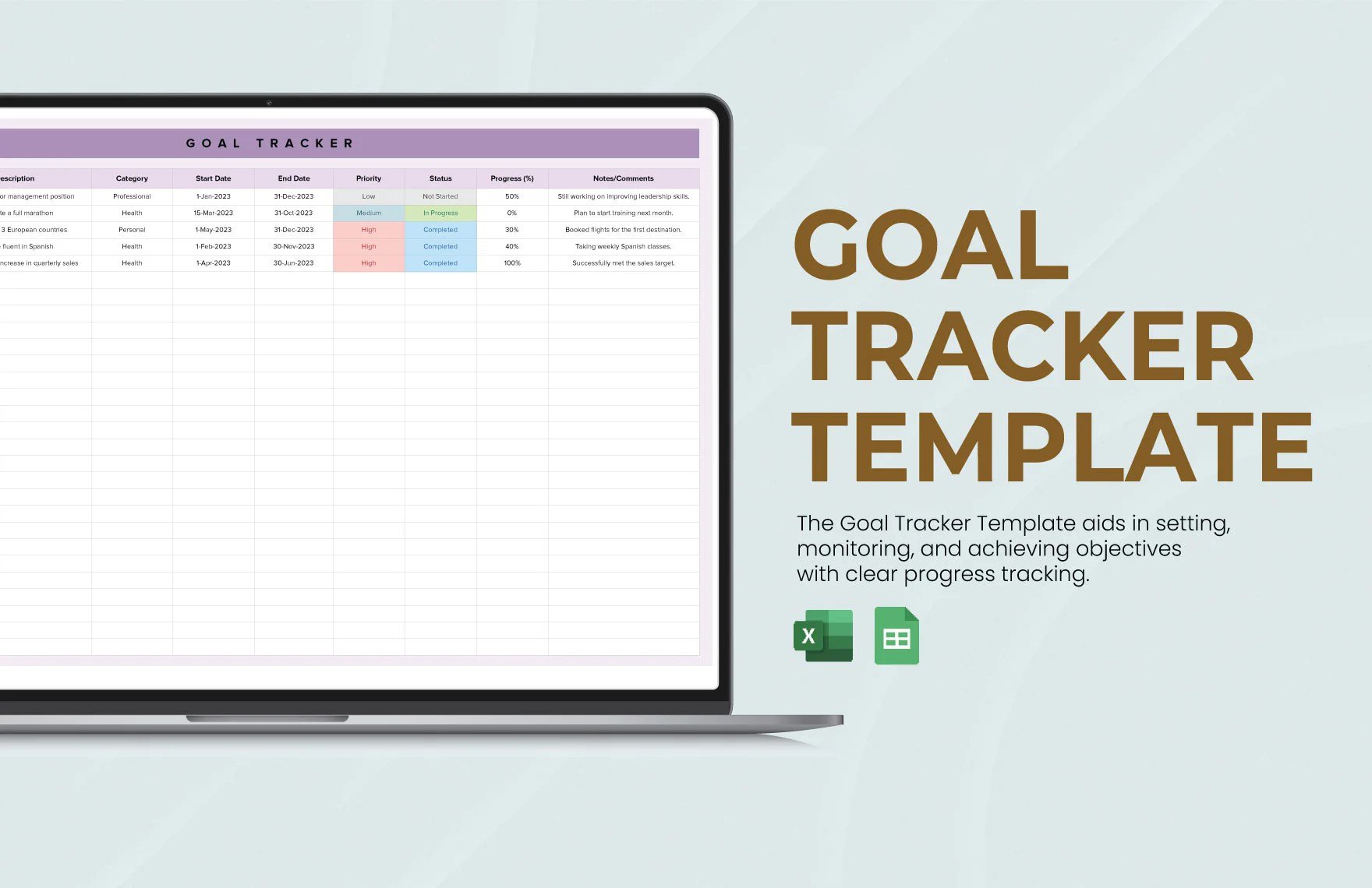 Free Goal Tracker Template in Excel, Google Sheets
